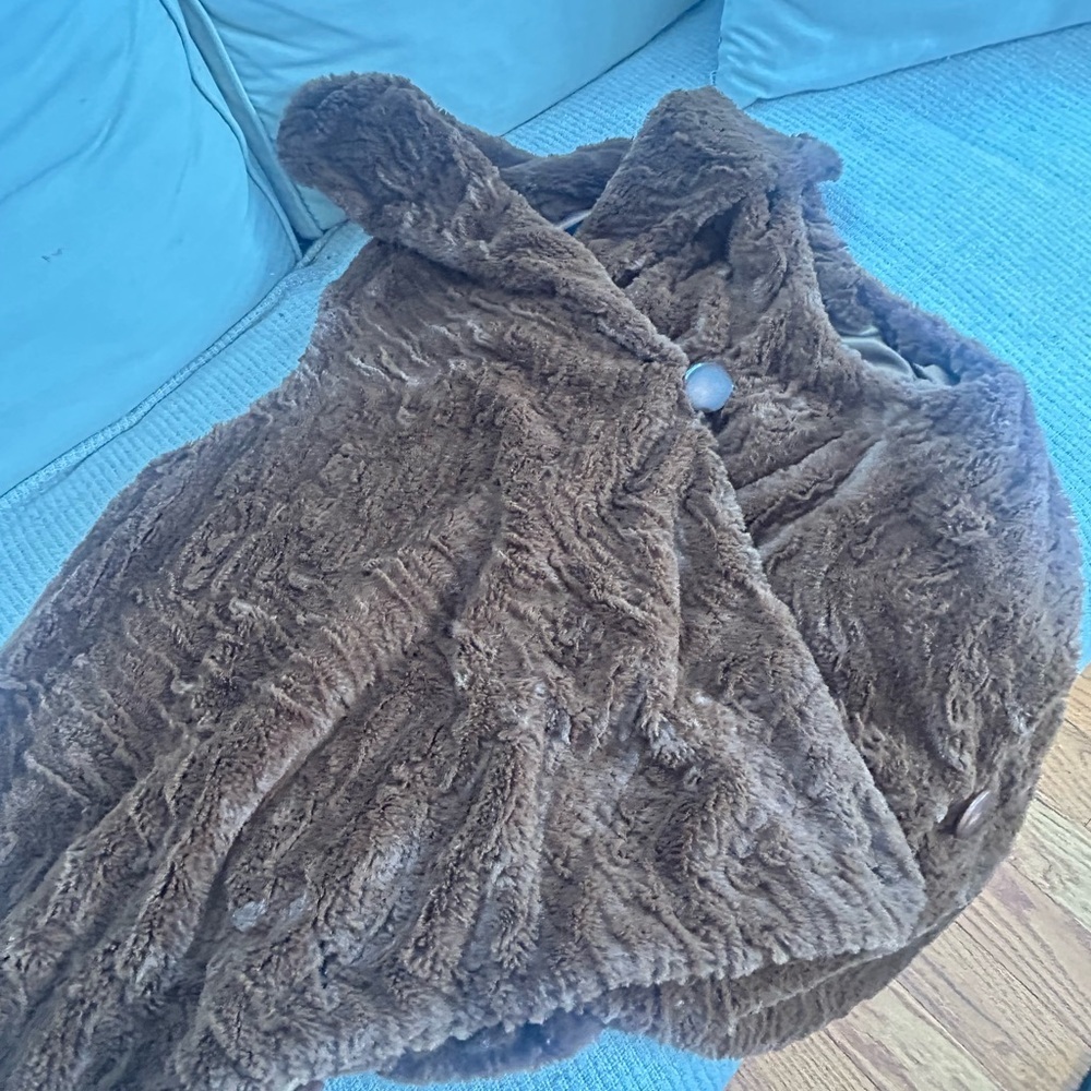 Adrienne Landau Caramel Faux Fur Swing Vest 1X 2 Button Asymmetrical Boho Luxe - Picture 4 of 10